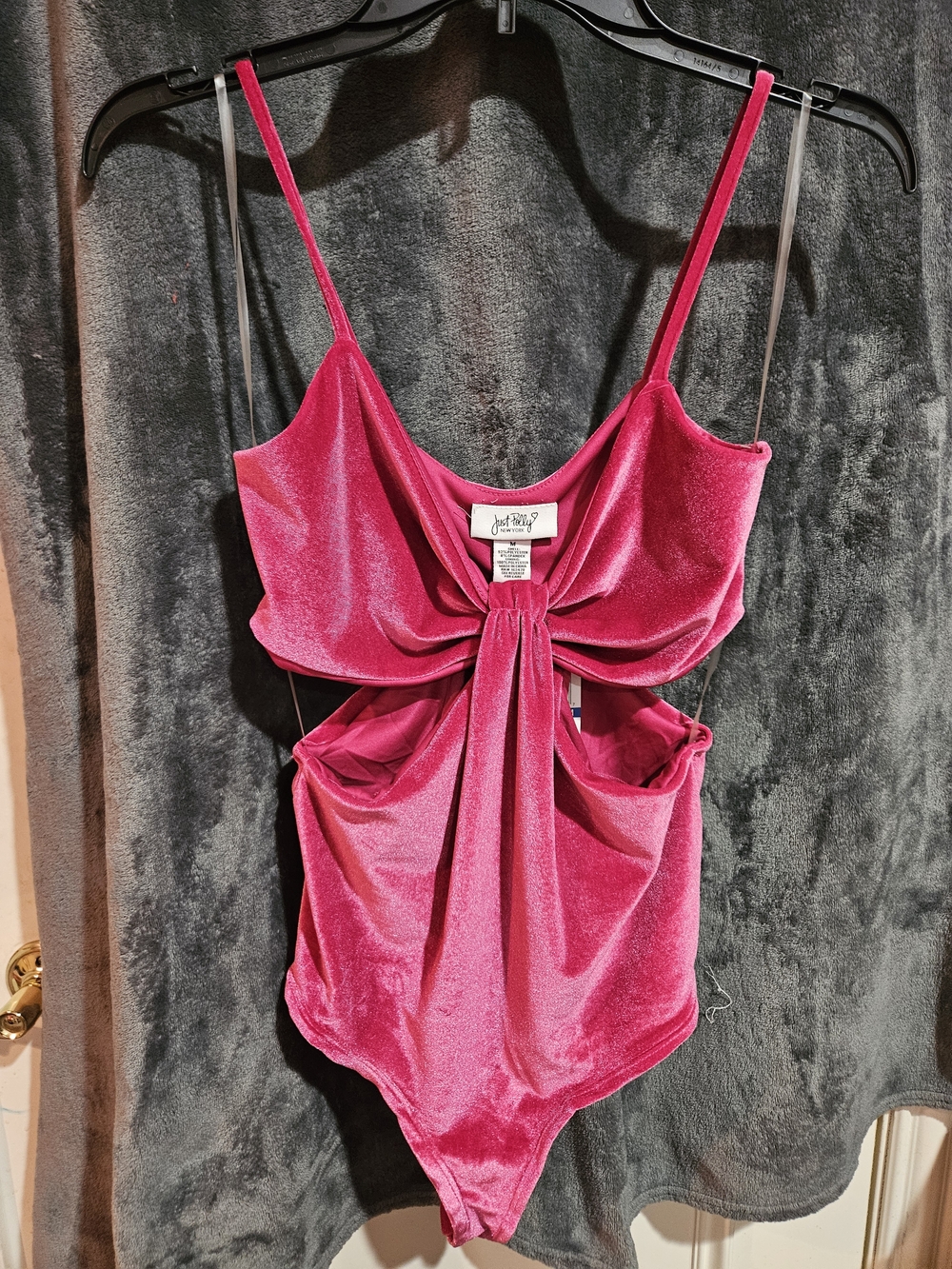 Just Polly Magenta Velvet Cutout Bodysuit